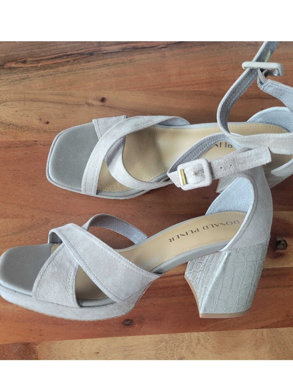 Donald J Pliner Trista Womens 8.5 Leather Suede Sandals Strappy Block Heel Taupe